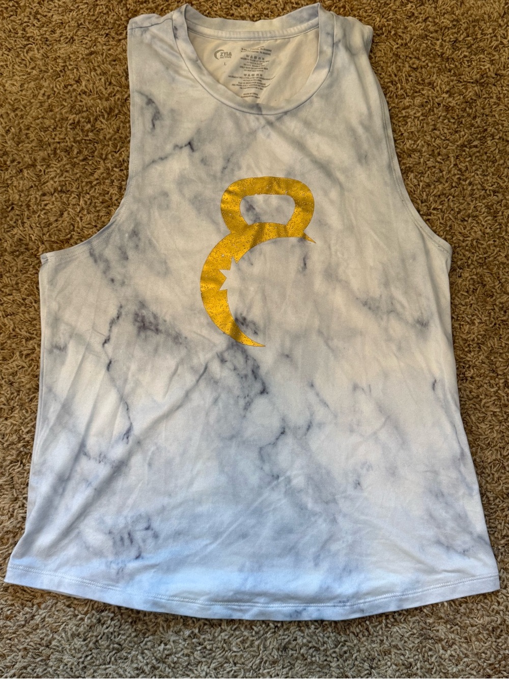ZYIA Active Light Gray/Gold Logo Performance Top